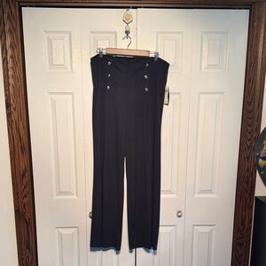 Lauren Ralph Lauren Black High-Waist Wide-Leg Pants with Front Buttons